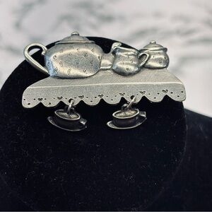 Danforth Pewter Teapot Brooch with Tea cup charms
